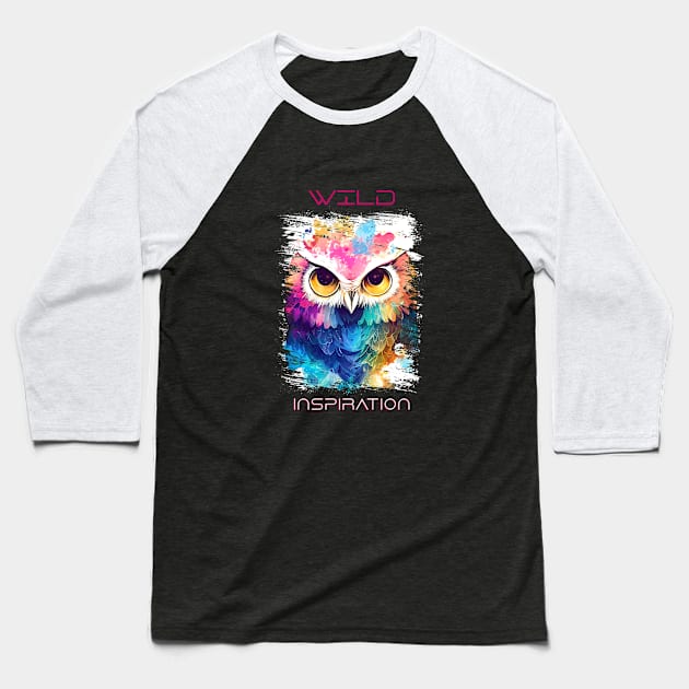 Owl Bird Wild Nature Animal Colors Art Painting Baseball T-Shirt by Cubebox